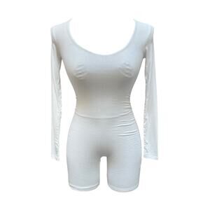 Naked Wardrobe Long Sleeve Scoop Neck Romper Bodysuit Women's Size XS White